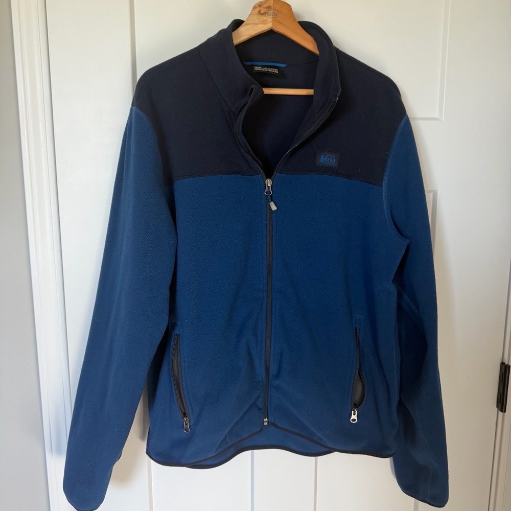 REI Co-op Mens Blue Fleece Zip Up Jacket Large Outdoor Gorpcore